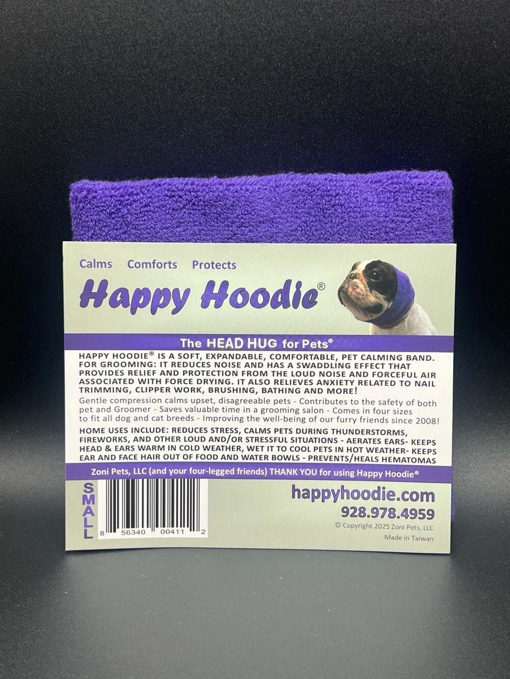 Happy Hoodie Pet Calming Band The HEAD HUG Small Purple